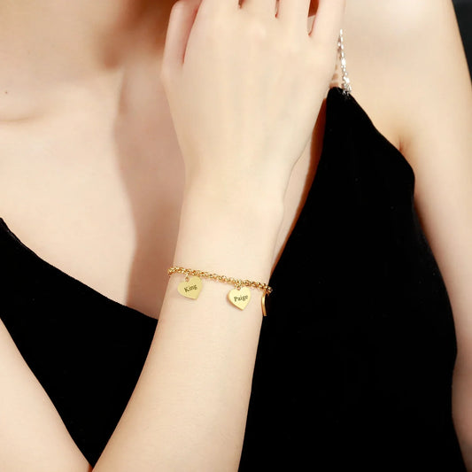 Gold Heart Charm Bracelet โ Personalized Engraved Pendant Gift for Her