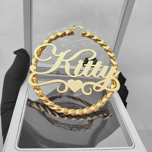 DHQH Name Twist Hoop Earrings โ 18K Gold Personalized Custom Name Jewelry for Her