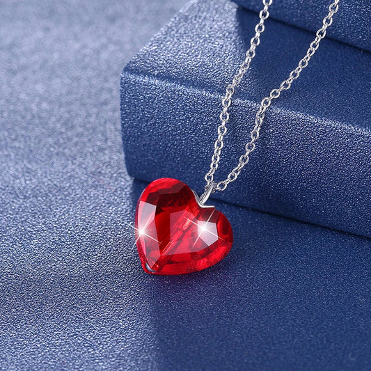 Real S925 Sterling Silver Red Heart Pendant Choker โ Romantic Necklace for Women