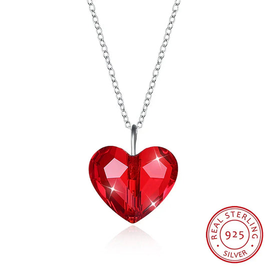 Real S925 Sterling Silver Red Heart Pendant Choker โ Romantic Necklace for Women