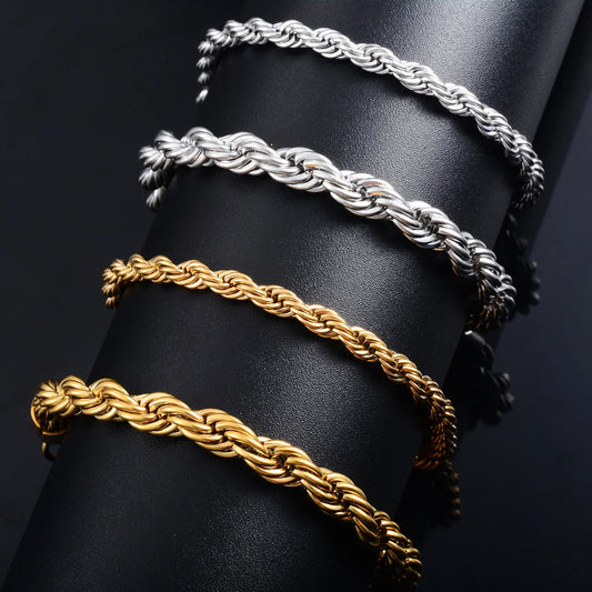 Menโs Stainless Steel Rope Chain Bracelet & Womenโs Hand Bangle