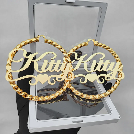 DHQH Name Twist Hoop Earrings โ 18K Gold Personalized Custom Name Jewelry for Her