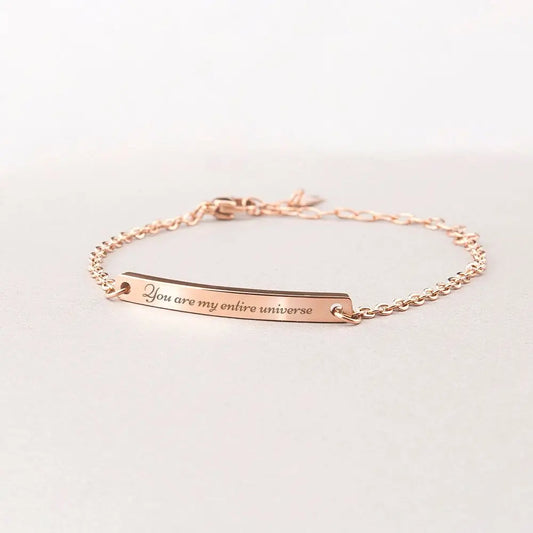 Gold Skinny Coordinate Bracelet โ Custom Engraved Bar Bracelet for Her