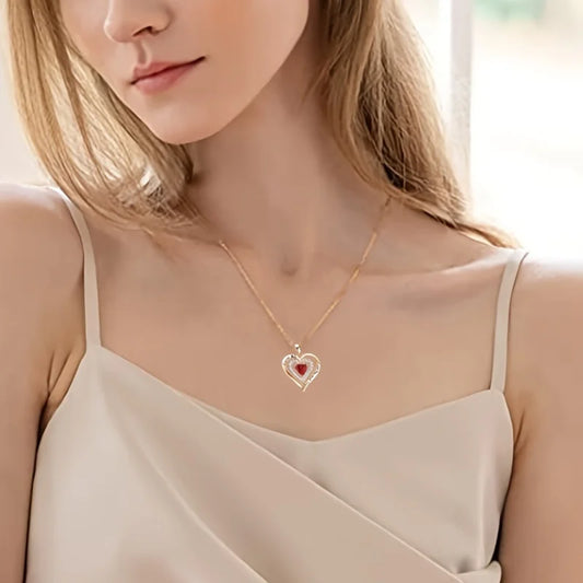 Luxury Red Zircon Pendant Necklace with Rose Flower Gift Box