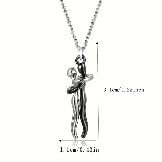 Chic Black Hug Pendant Necklace for Couples